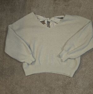 SHEIN Cream V-Neck Sweater with Bow